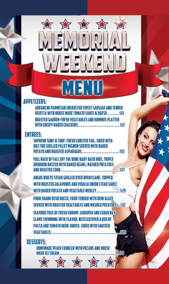 Caliente Resorts Memorial Day Menu