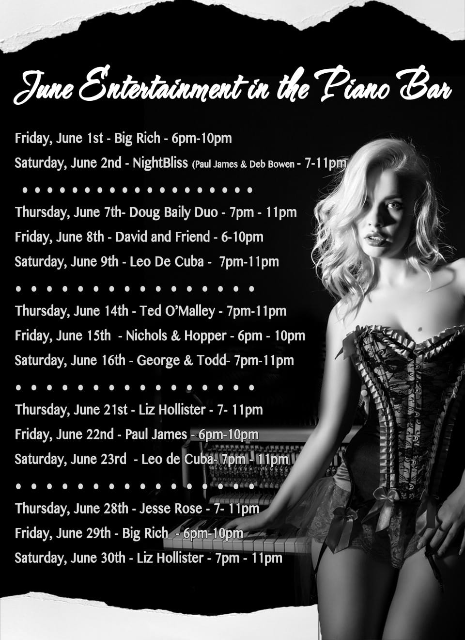 Caliente Resorts June Piano schedule
